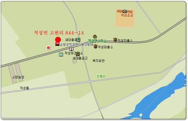 적성면 비상급수시설은 적성면사무소 중심으로 서쪽에 있는 적성우체국 옆에 위치하고 있다.