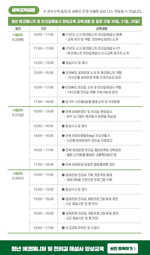 2021년 전라북도 생태관광 에코매니저 및 천리길 해설사 양성교육 안내 이미지(2)